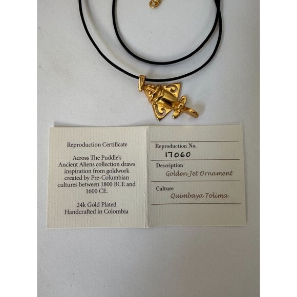 24K Gold Plated Quimbaya Tolima Pendant Necklace With Black Cord - Picture 9 of 12